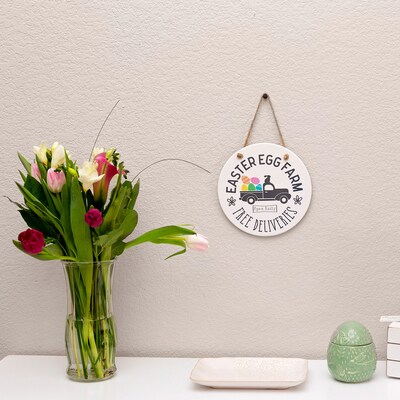 Easter Decorations for Indoor Use, Farmhouse Wall Decor, Small Round Ceramic Sign - image6